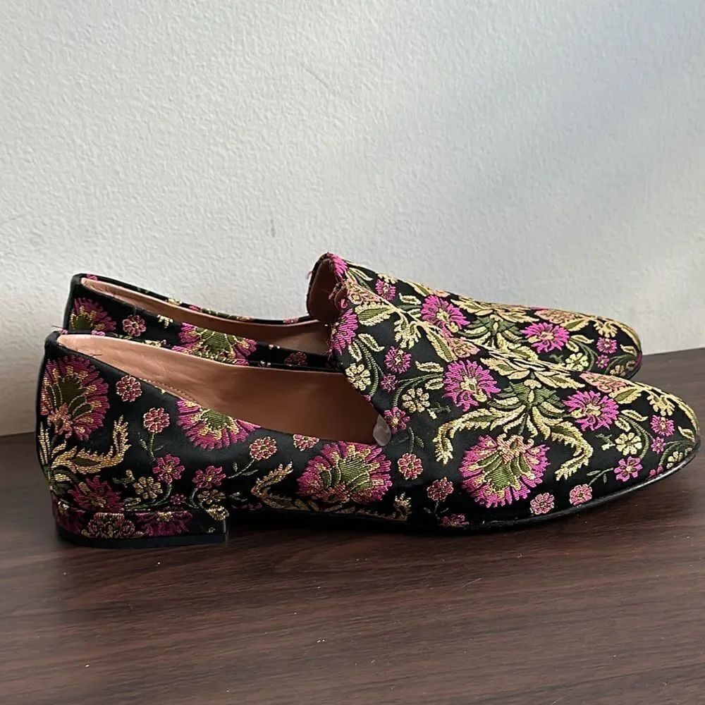 Lewit Gabriella Floral Embroidered Slip-on Loafers Sz 38.5